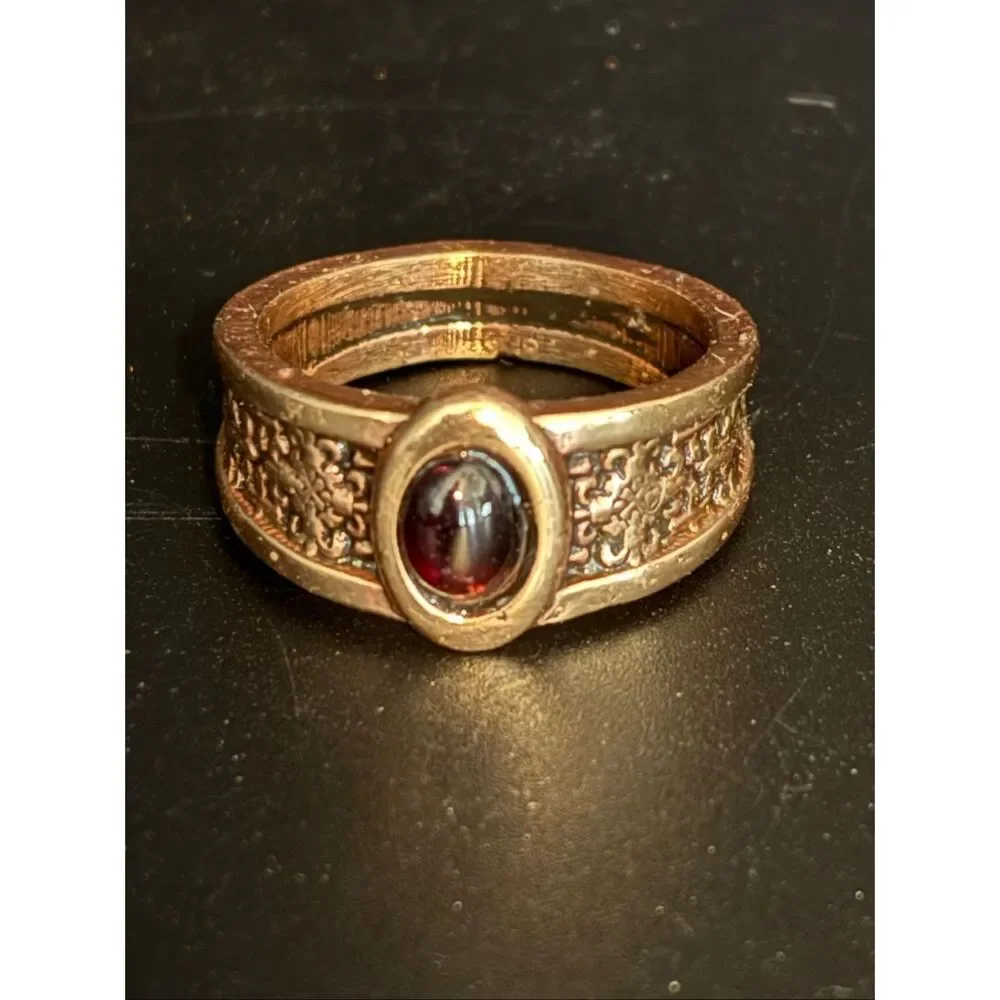 Brass and Garnet Ring, NEW, 8.5, Handmade, Artisan